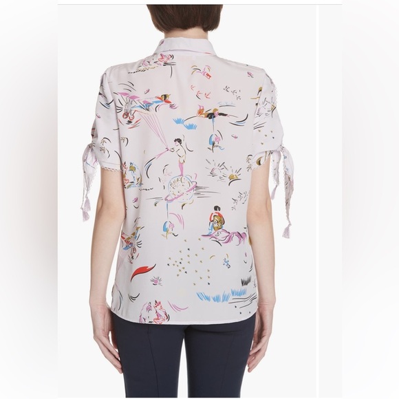 EUC Tory Burch Purple Daydream Tie-Sleeve Silk Short Sleeve Button Down Top 2 - Picture 9 of 13